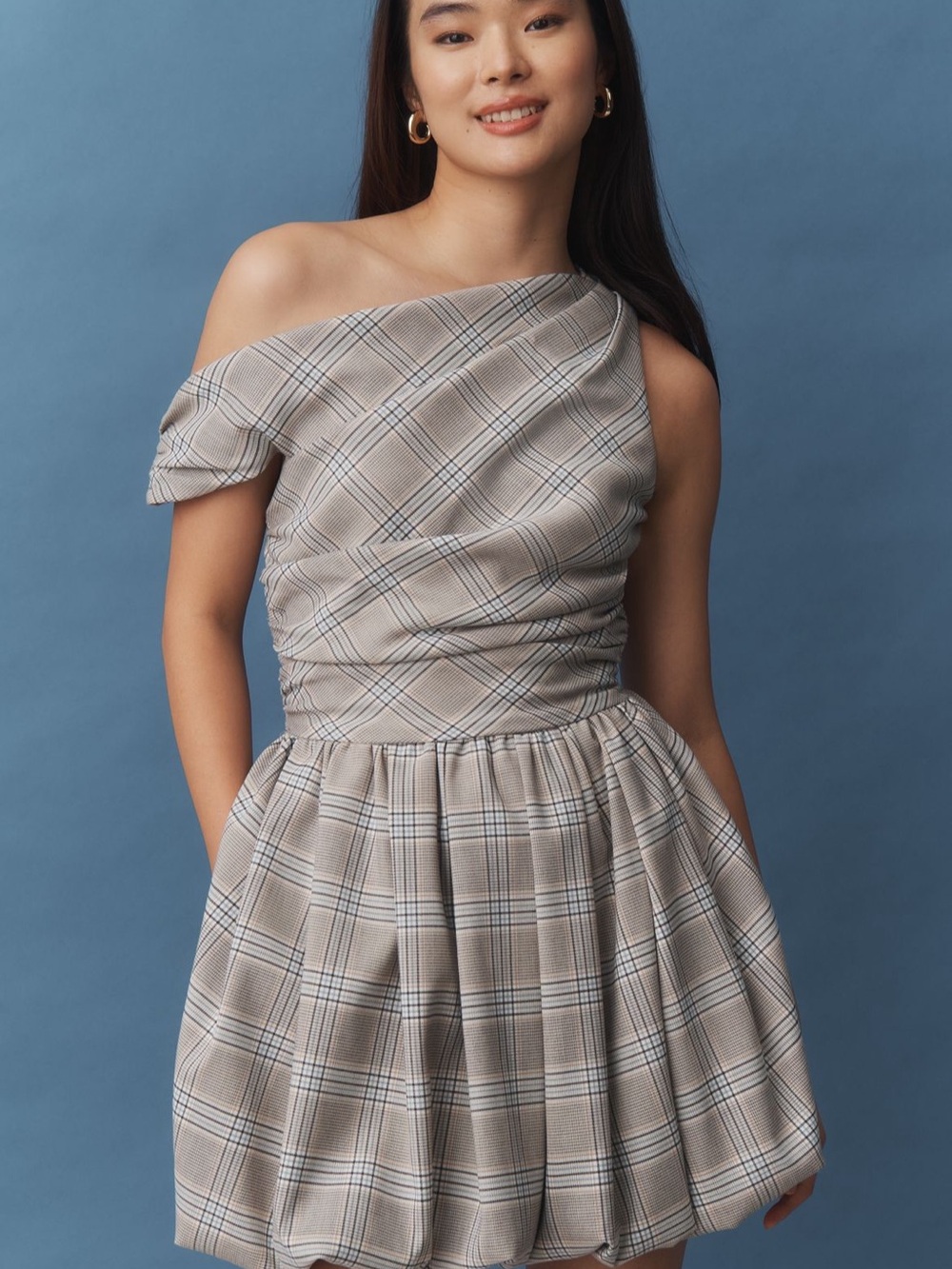 AMUR Melissa One-Shoulder Draped Bubble Mini Dress